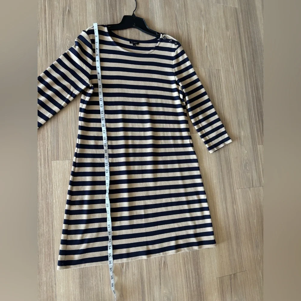 Talbots Dress Navy Tan Stripe Long Sleeve Cotton Knee Women’s L Preppy Nautical